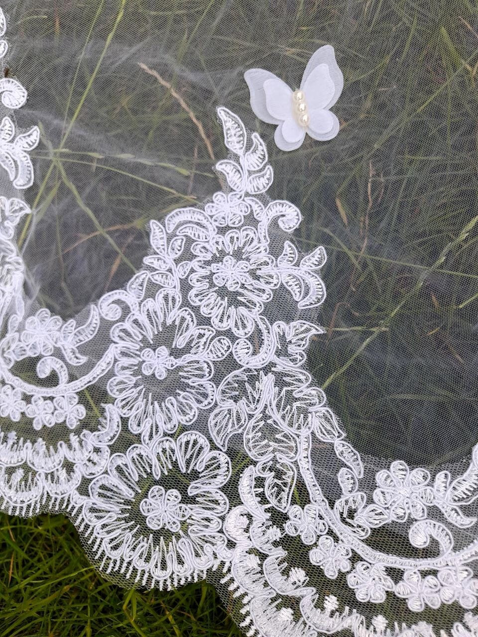 Breathtaking 3D Flower and Butterfly Cathedral Veil with Comb