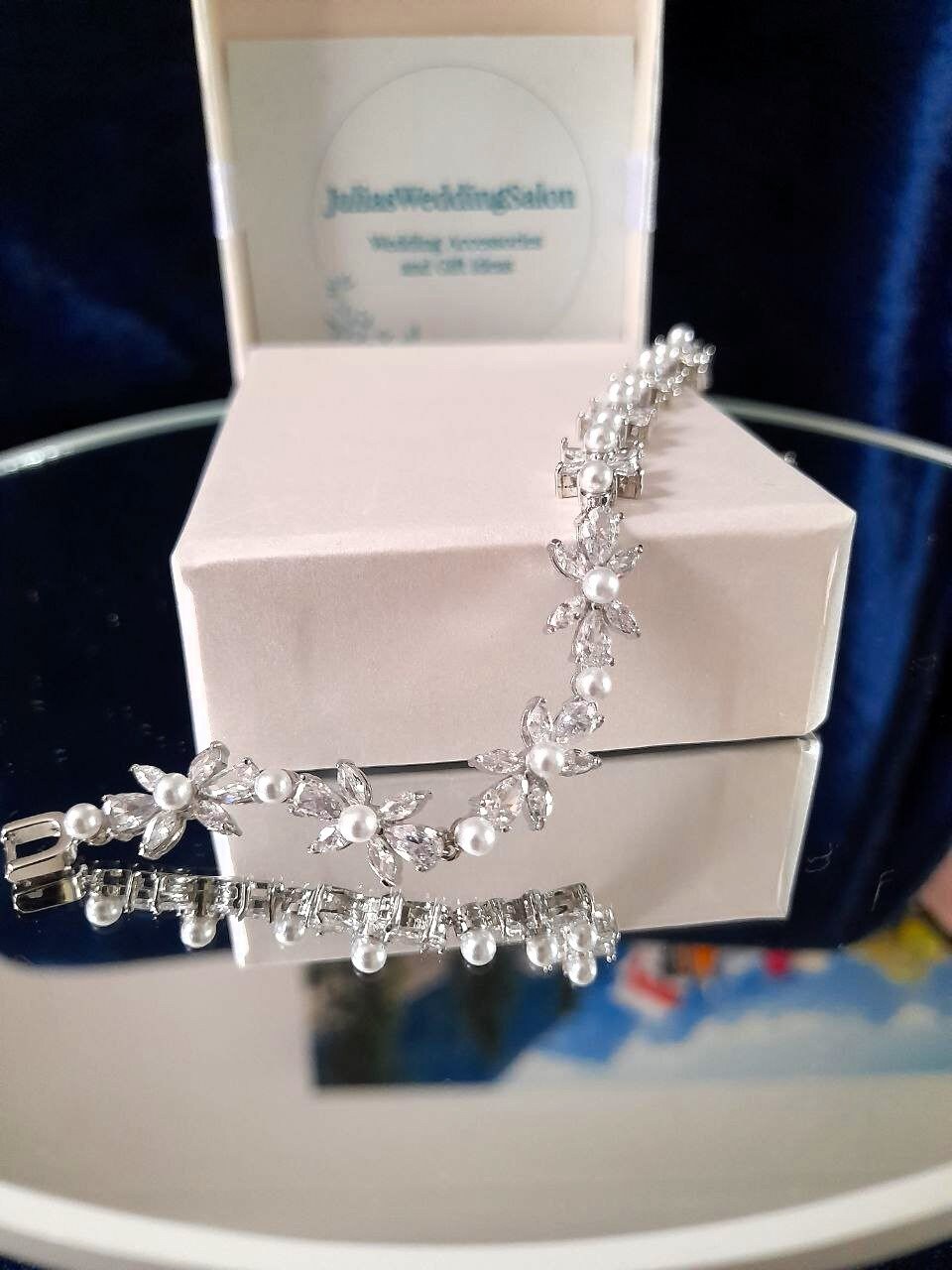 Silver Bridal Bracelet: Pearl & Cubic Zirconia Wedding Jewelry