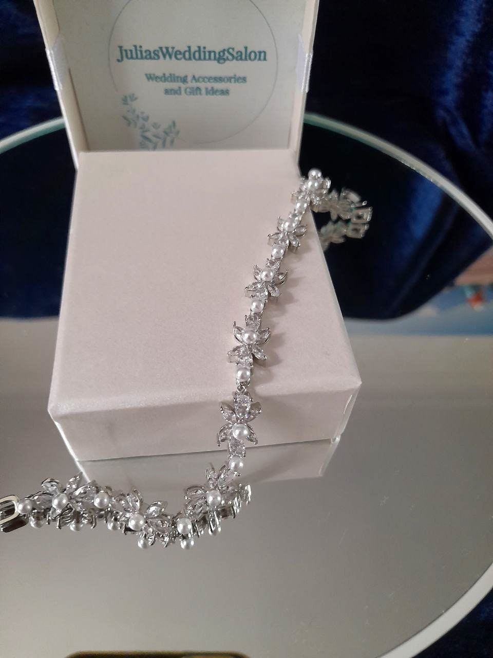 Silver Bridal Bracelet: Pearl & Cubic Zirconia Wedding Jewelry