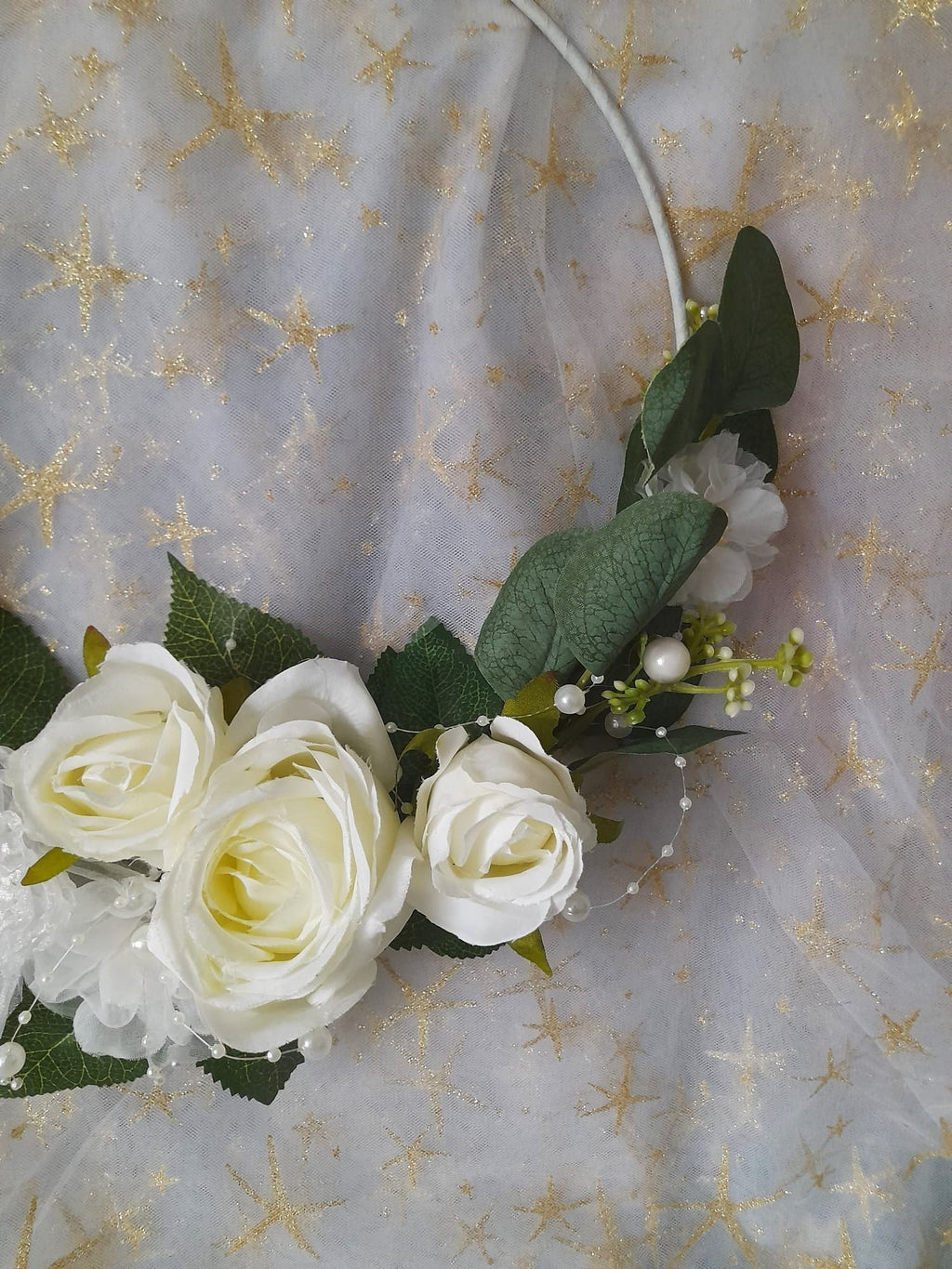 Floral Hoop Ivory Green Fall Wedding Bouquet - Boho Alternative Bridesmaid Bouquet
