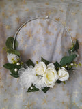 Floral Hoop Ivory Green Fall Wedding Bouquet - Boho Alternative Bridesmaid Bouquet