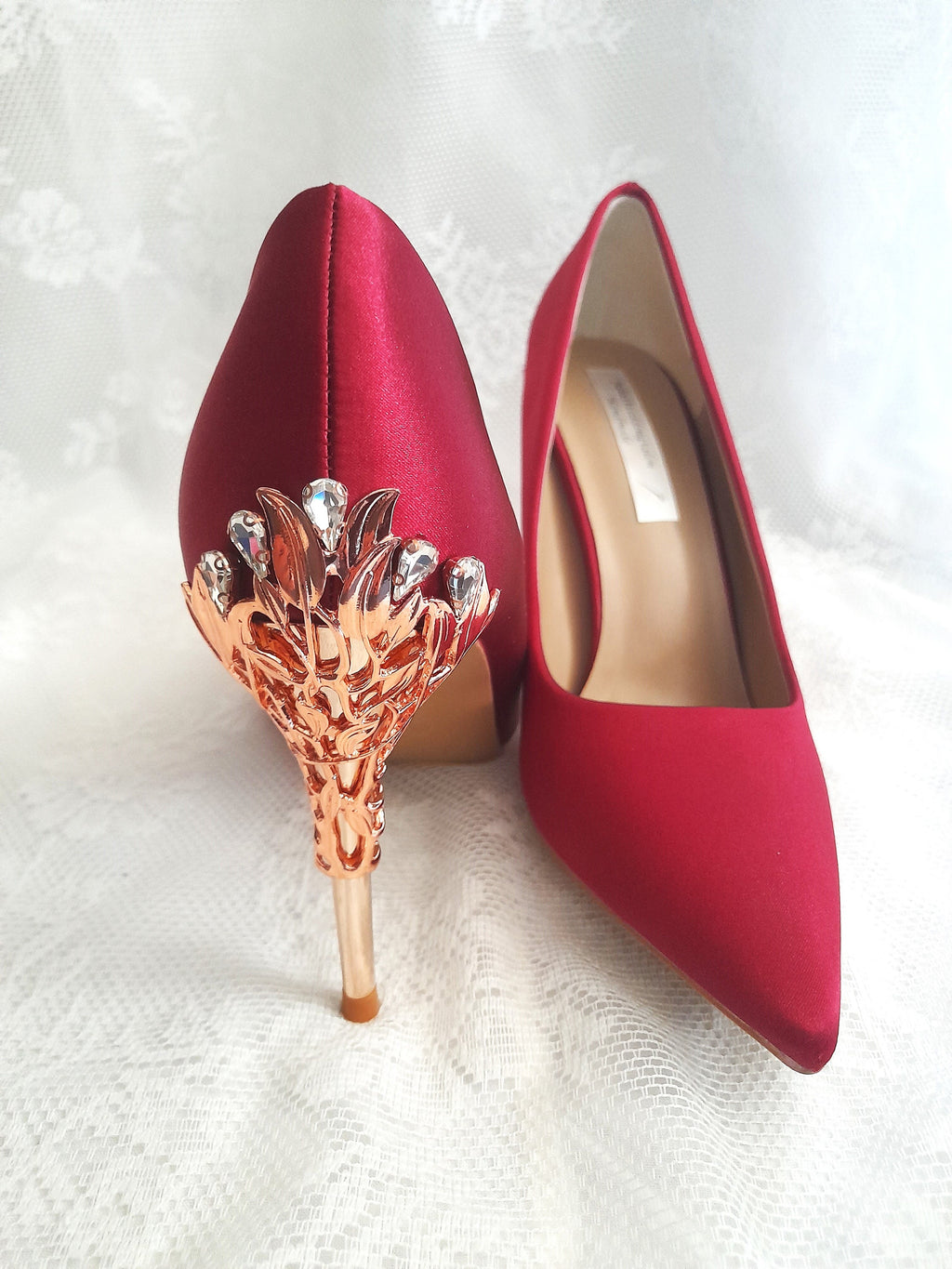 Wine Red Satin Wedding Shoes: Elegant Evening Heels