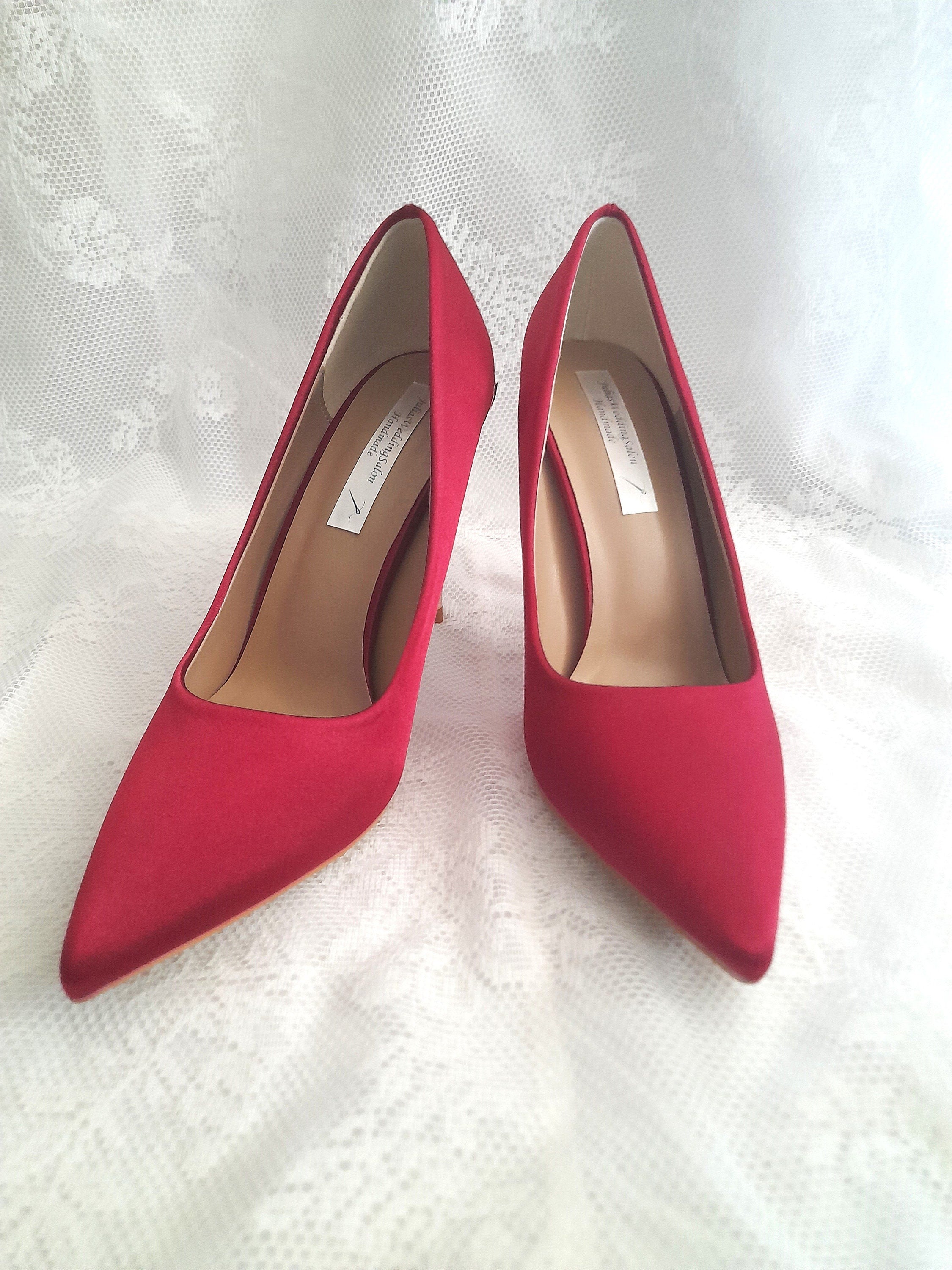 Wine Red Satin Wedding Shoes: Elegant Evening Heels