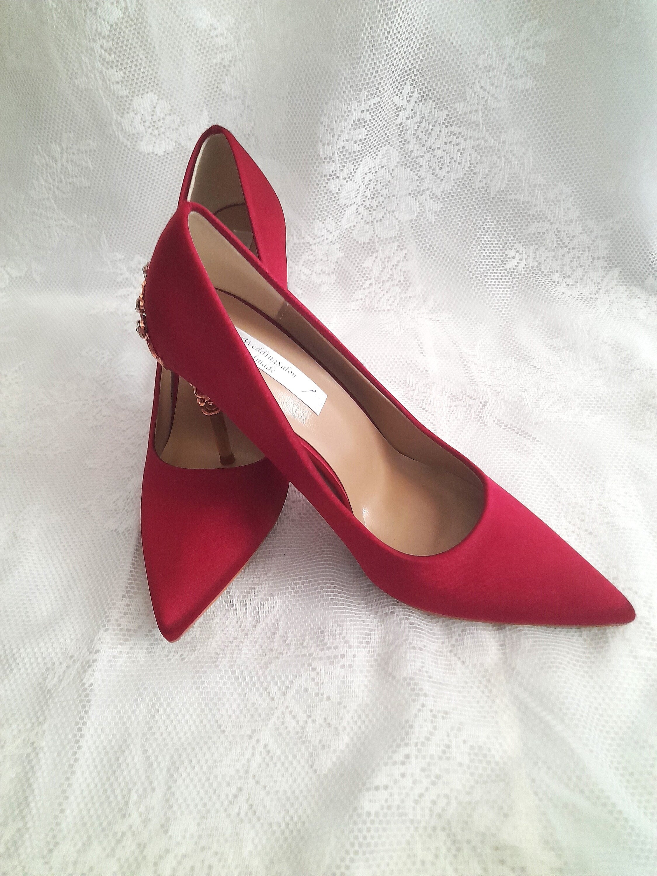Wine Red Satin Wedding Shoes: Elegant Evening Heels