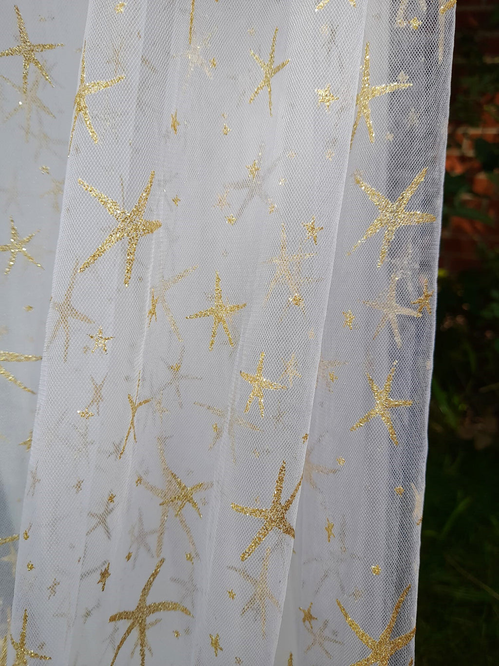 Celestial Elegance: Ivory Cape Veil with Gold Stars, Moon Goddess Wrap