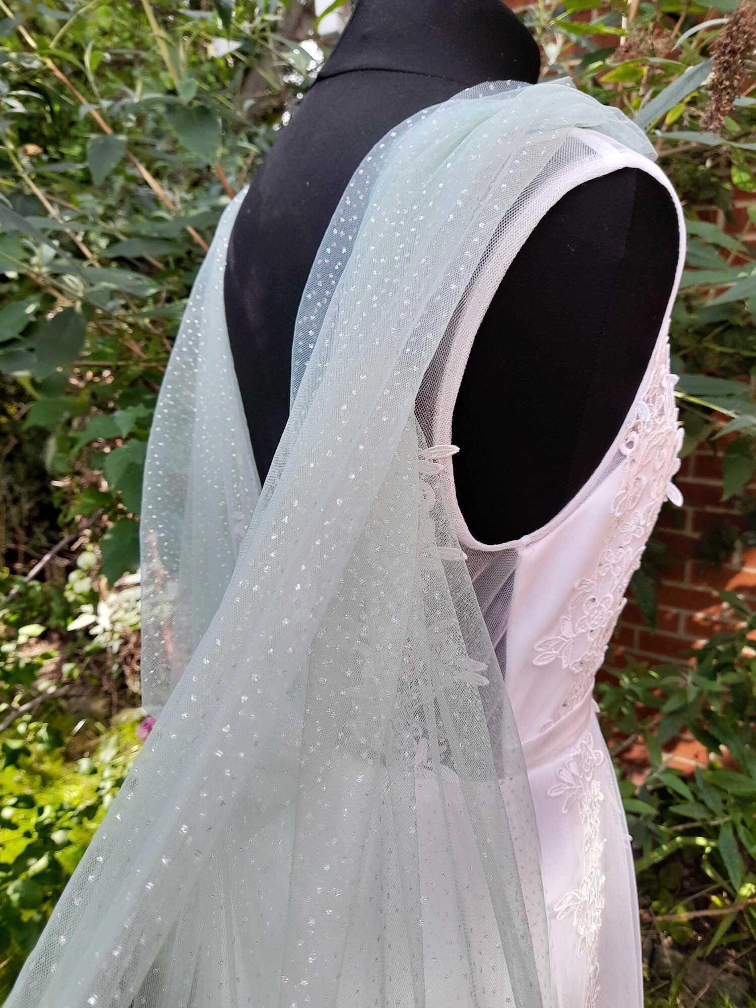 Romantic Sage Green Wedding Cape Veil with Silver Dust - Enchanting Customizable Cathedral Wrap