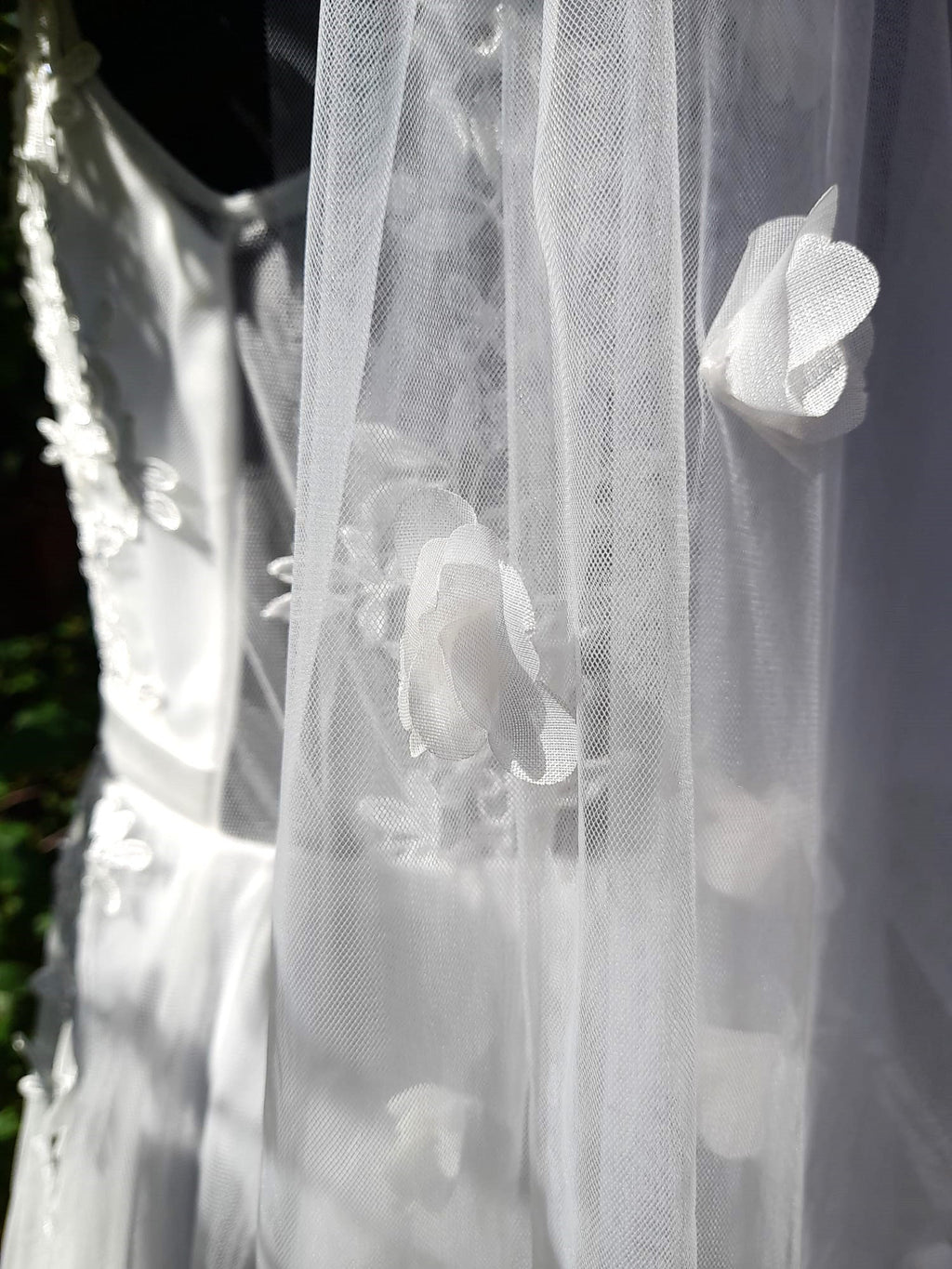 Elegant Cathedral Length Cape Veil with 3D Flowers - Choose Off-white, White or Ivory