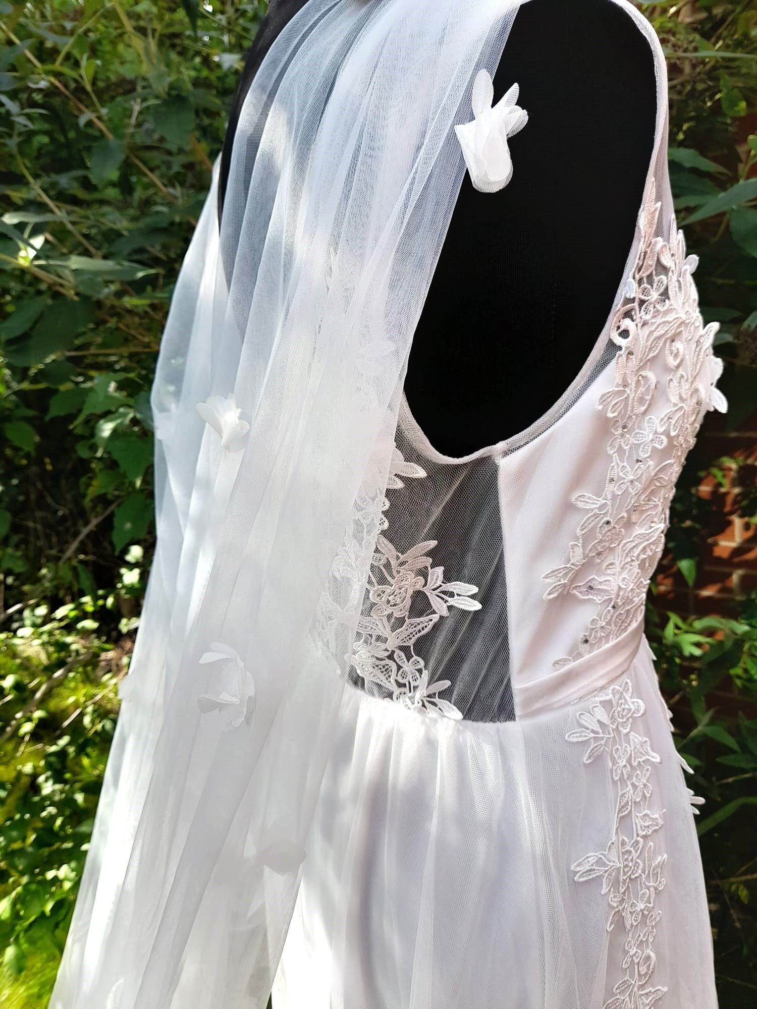 Elegant Cathedral Length Cape Veil with 3D Flowers - Choose Off-white, White or Ivory