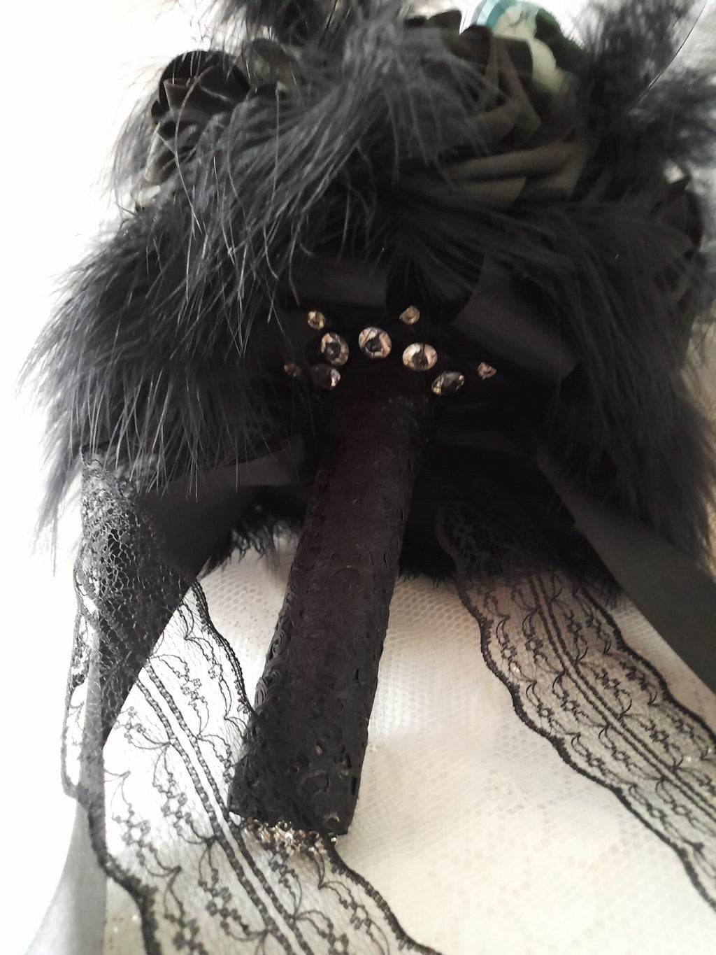 Black Gothic Wedding Bouquet with Feathers: Dark Romance Decor