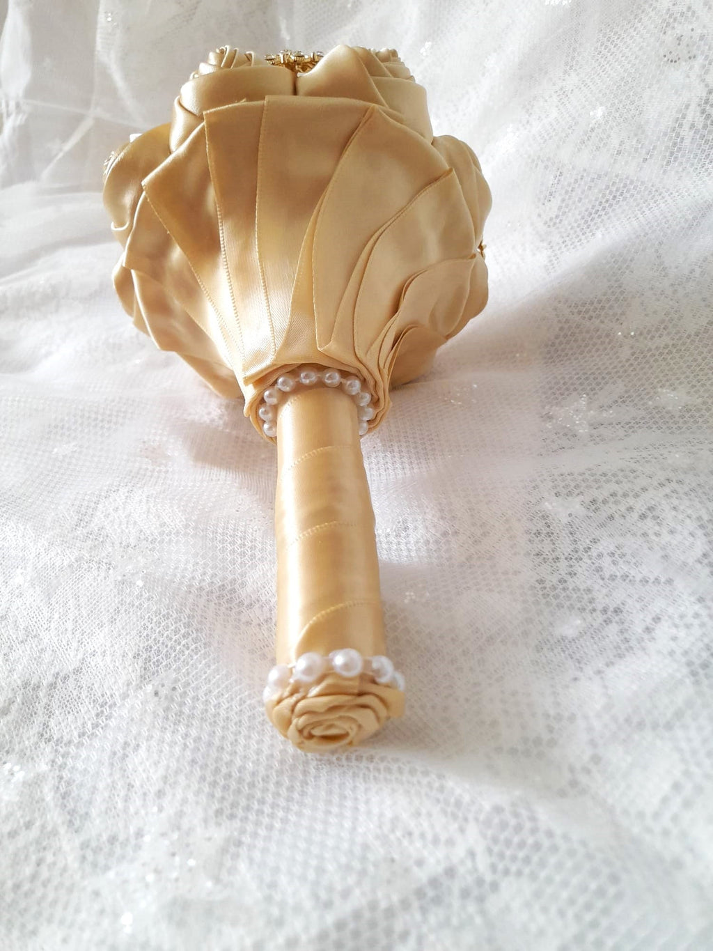 Vintage-Inspired Bridesmaid Bouquet with Pearls and Crystal Brooches - Unique Wedding Accessory