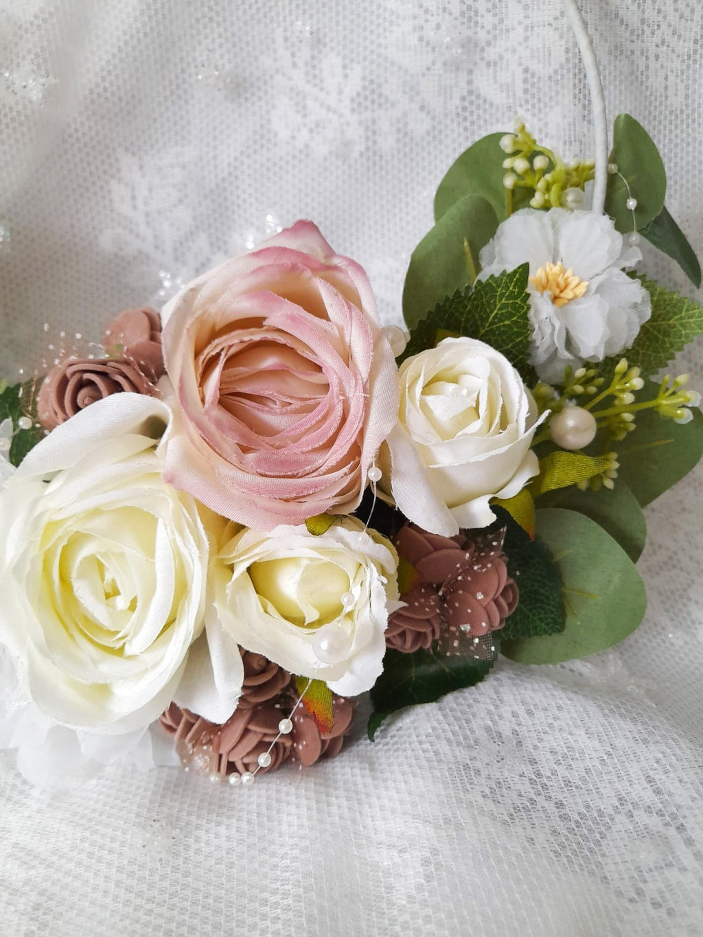 Floral Hoop Ivory Beige Fall Wedding Bouquet - Boho Alternative Bridesmaid Bouquet