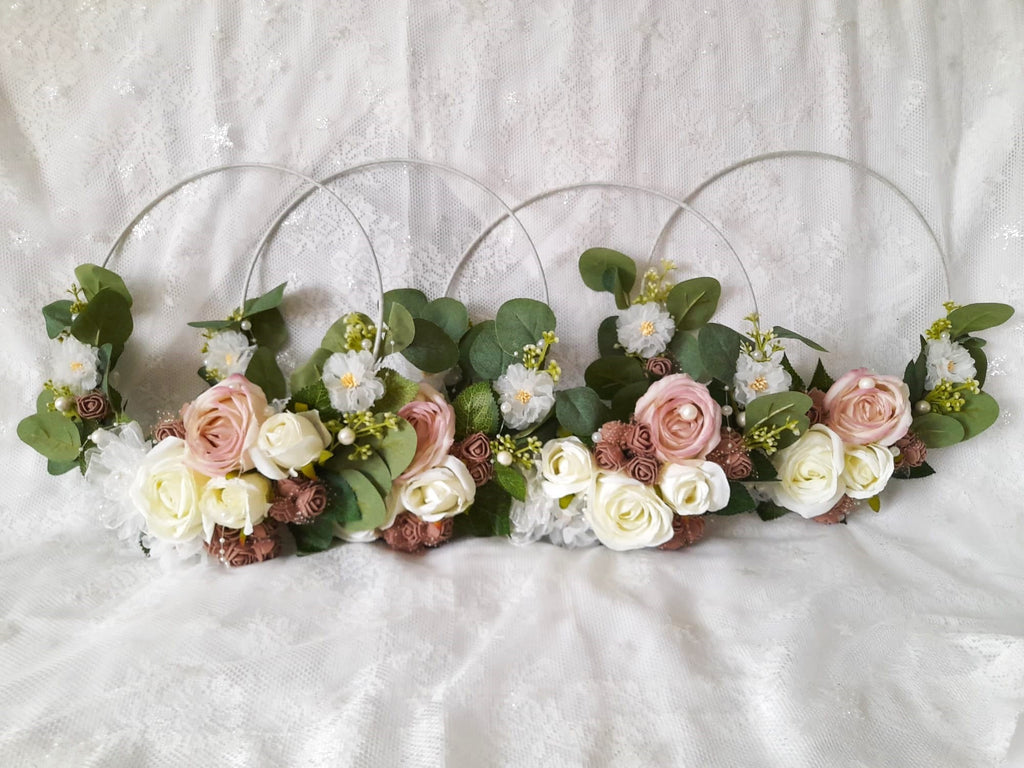 Floral Hoop Ivory Beige Fall Wedding Bouquet - Boho Alternative Bridesmaid Bouquet