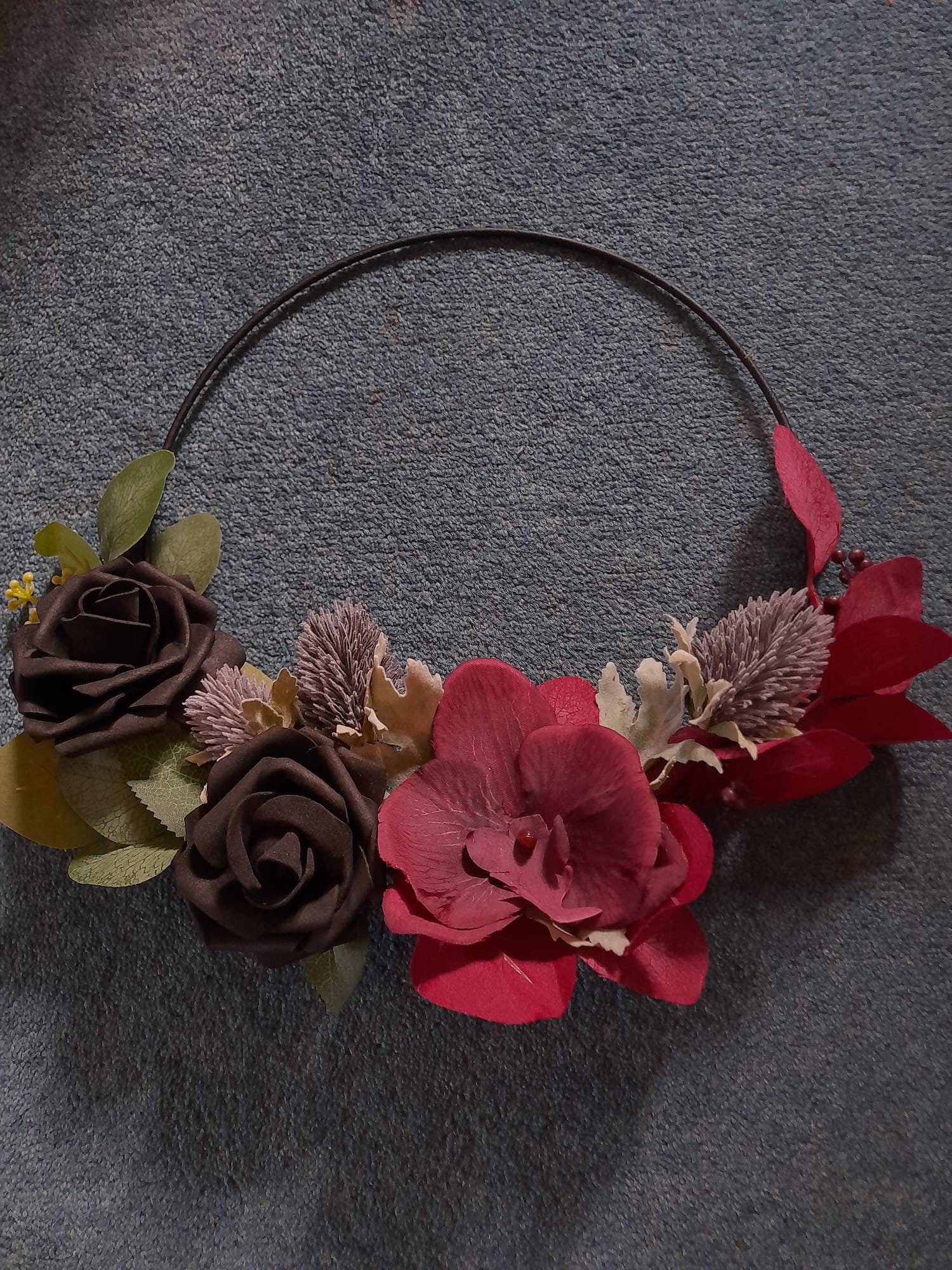 Floral Hoop Black Burgundy Gothic Wedding Bouquet - Unique Alternative Bridesmaid Bouquet