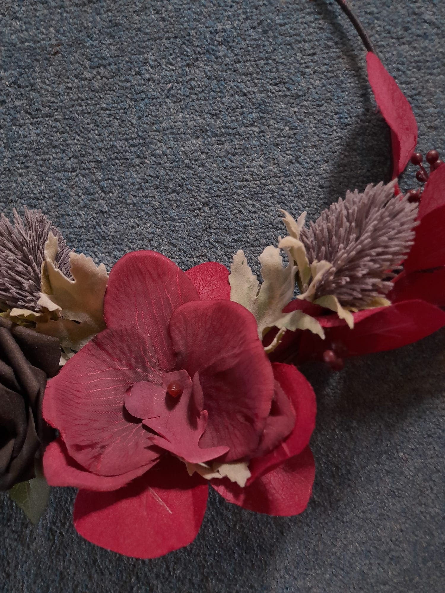 Floral Hoop Black Burgundy Gothic Wedding Bouquet - Unique Alternative Bridesmaid Bouquet