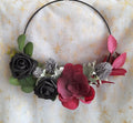 Floral Hoop Black Burgundy Gothic Wedding Bouquet - Unique Alternative Bridesmaid Bouquet