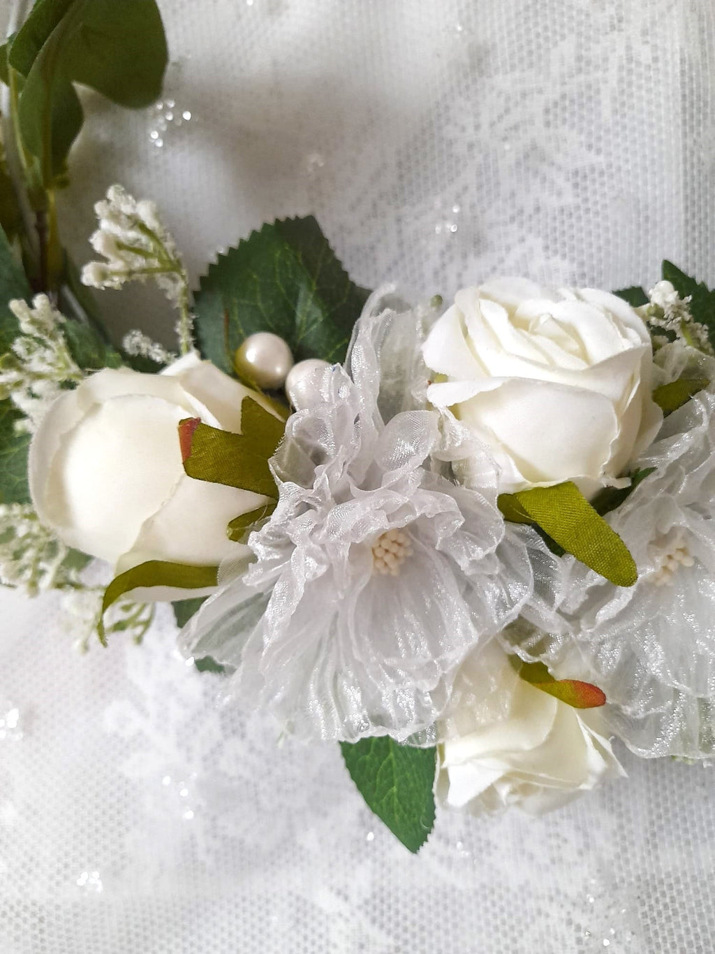 Floral Hoop Bouquet: Ivory Green Rustic Wedding, Boho Bridesmaid Bouquet
