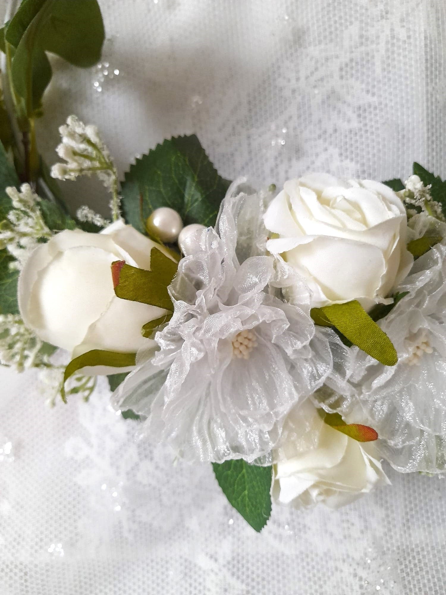 Floral Hoop Bouquet: Ivory Green Rustic Wedding, Boho Bridesmaid Bouquet