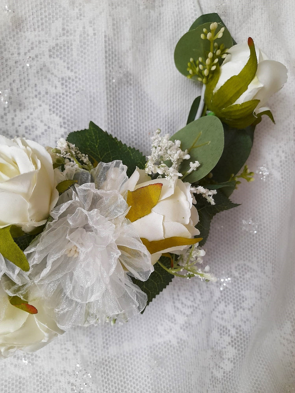 Floral Hoop Bouquet: Ivory Green Rustic Wedding, Boho Bridesmaid Bouquet