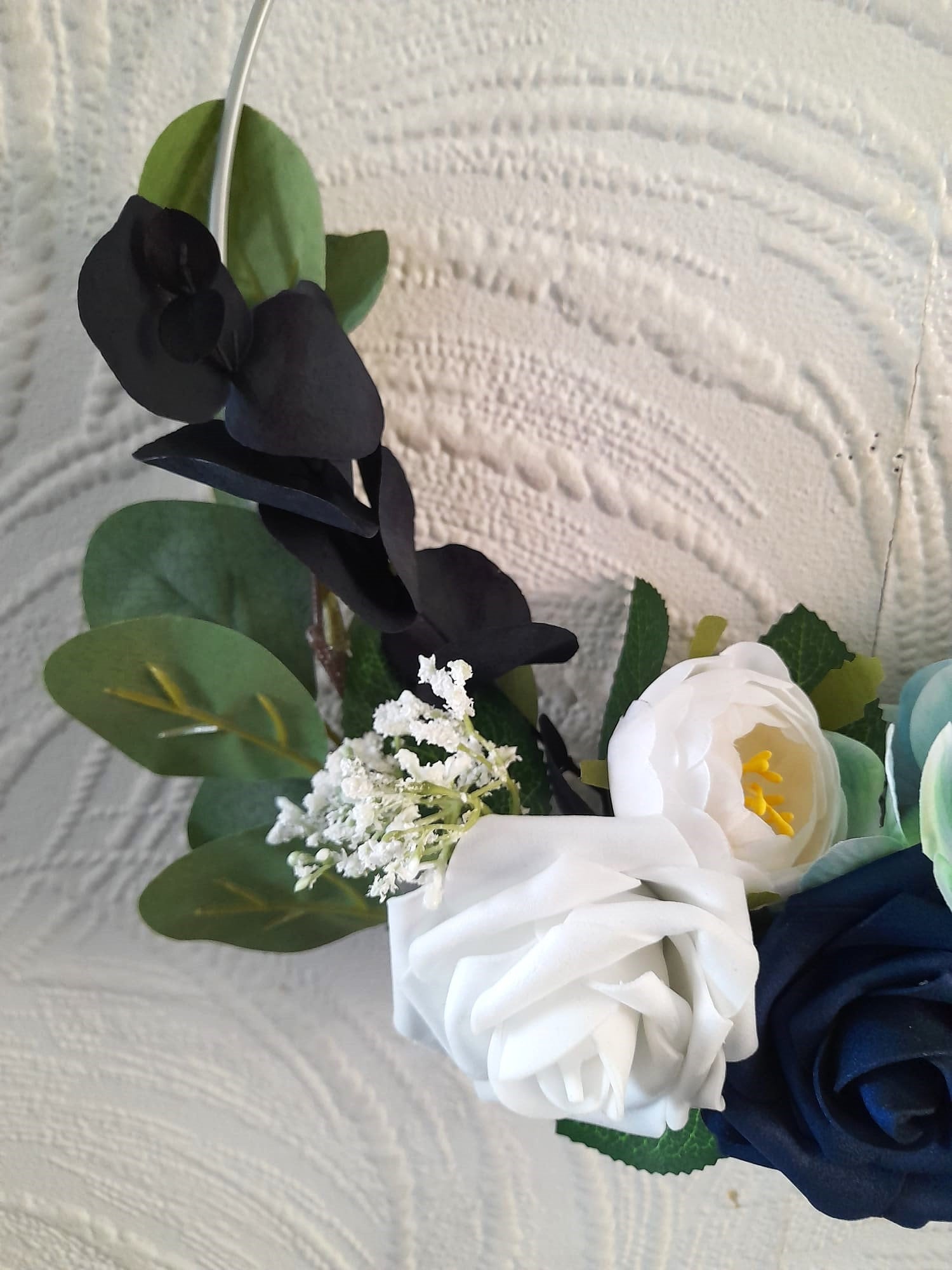 Boho Chic Floral Hoop Navy Blue Wedding Bouquet - A Unique Alternative Bridesmaid Bouquet