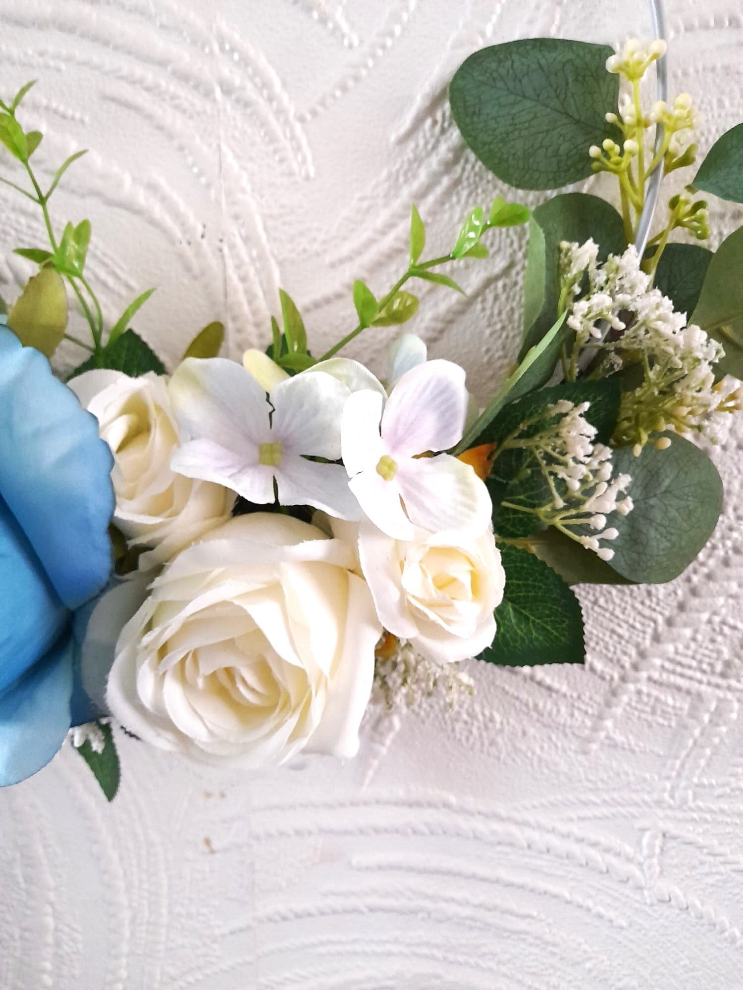 Whimsical Ivory Blue Floral Hoop Bouquet - Unique Wedding Bouquet for Boho Bridesmaids