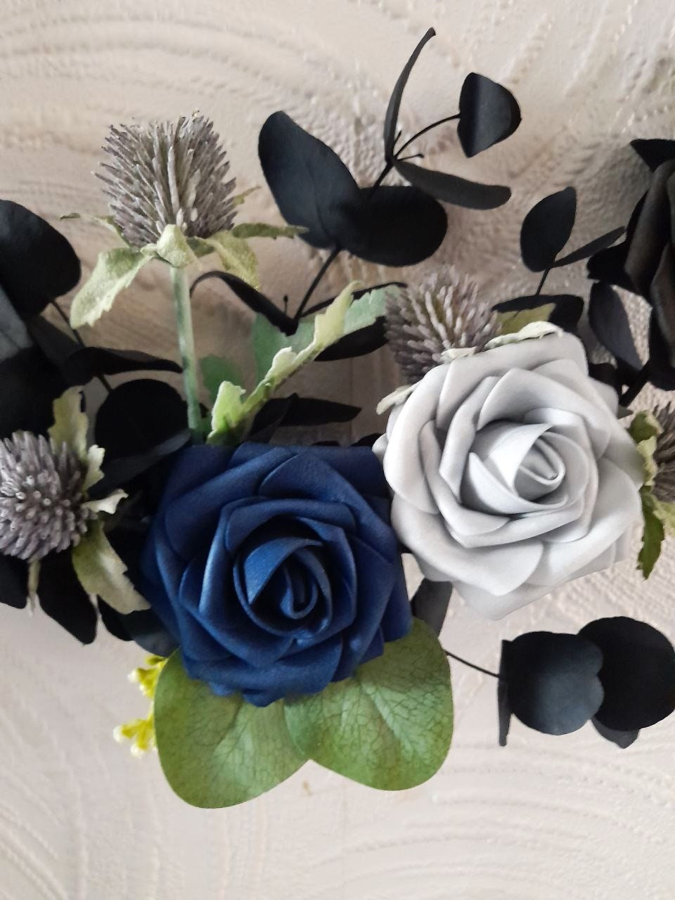 Handcrafted Gothic Floral Hoop: Navy Blue & Black Wedding Bouquet