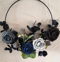 Handcrafted Gothic Floral Hoop: Navy Blue & Black Wedding Bouquet
