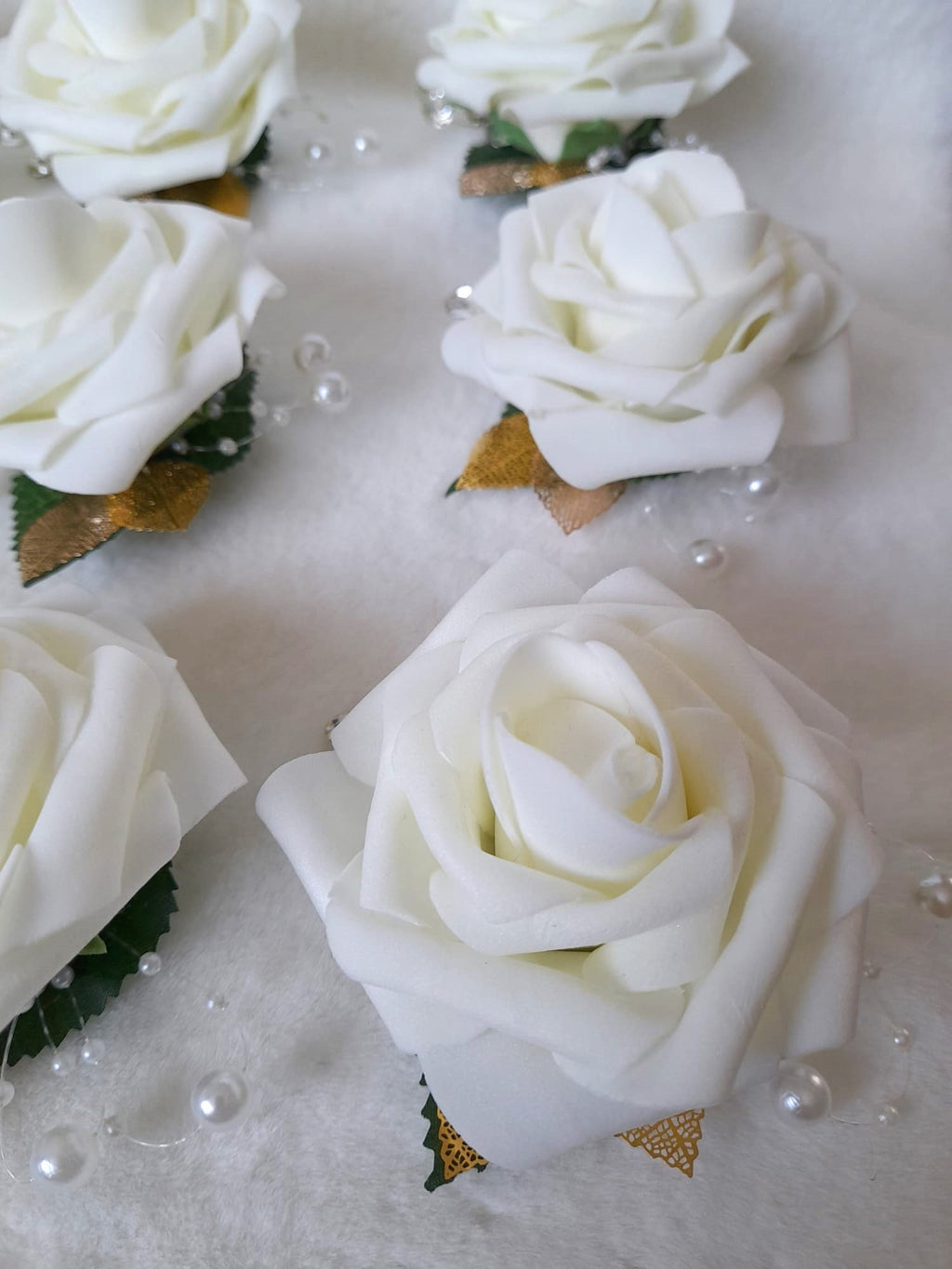 Ivory Rose Wedding Boutonniere with Crystal Detail