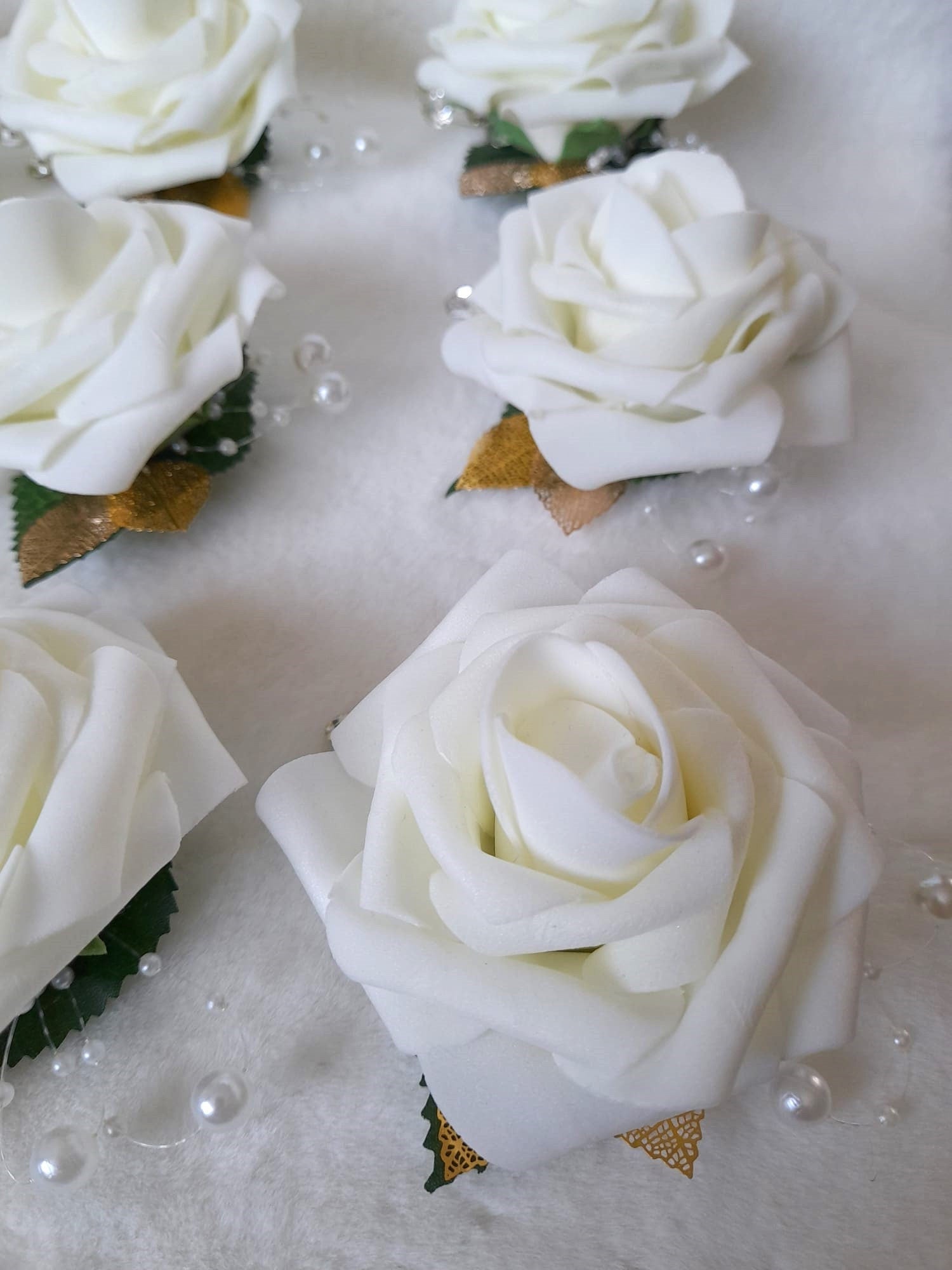 Ivory Rose Wedding Boutonniere with Crystal Detail