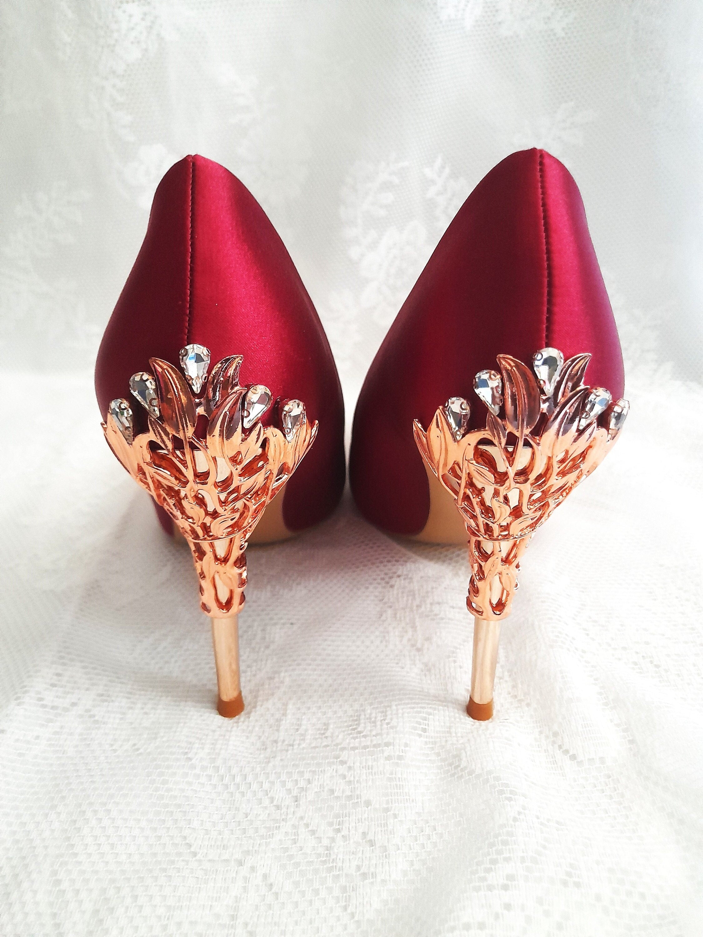 Wine Red Satin Wedding Shoes: Elegant Evening Heels