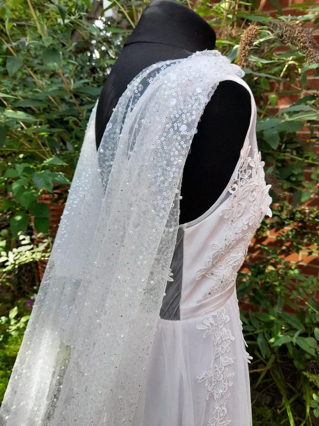 Ethereal Light Ivory Wedding Cape Veil with Beaded Cathedral Elegance