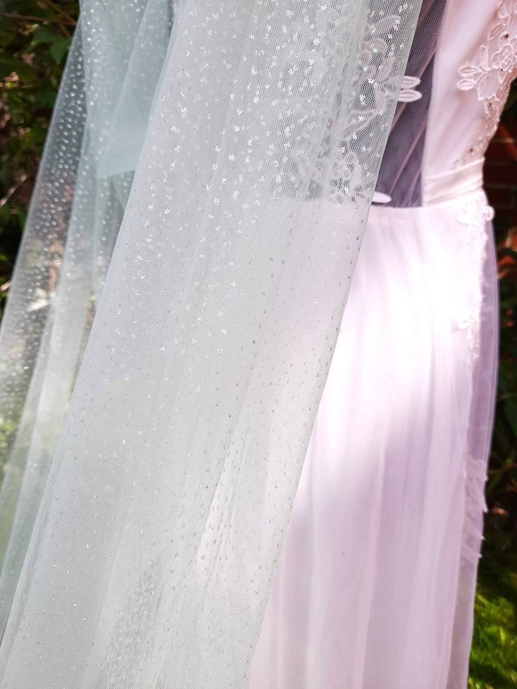 Romantic Sage Green Wedding Cape Veil with Silver Dust - Enchanting Customizable Cathedral Wrap