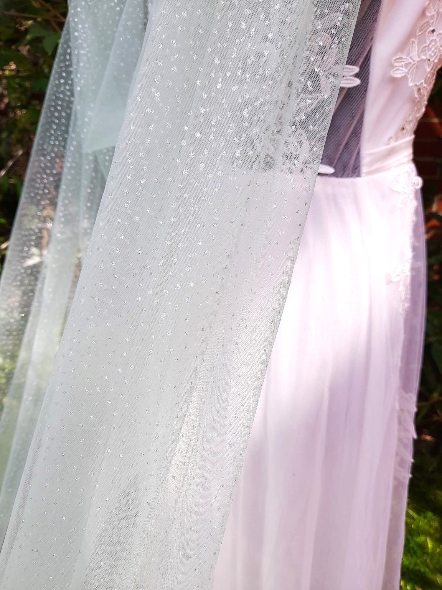 Romantic Sage Green Wedding Cape Veil with Silver Dust - Enchanting Customizable Cathedral Wrap