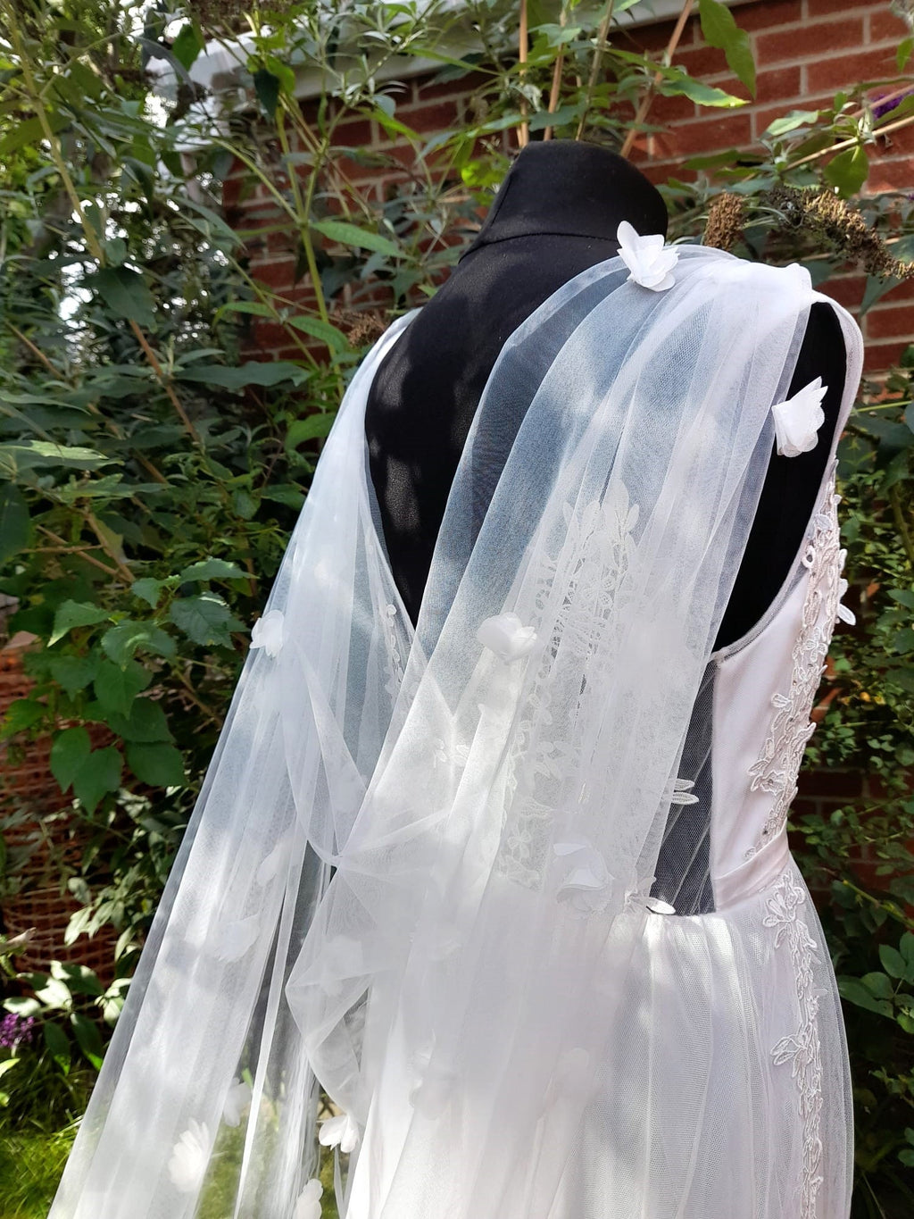 Elegant Cathedral Length Cape Veil with 3D Flowers - Choose Off-white, White or Ivory
