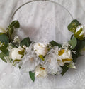 Floral Hoop Bouquet: Ivory Green Rustic Wedding, Boho Bridesmaid Bouquet