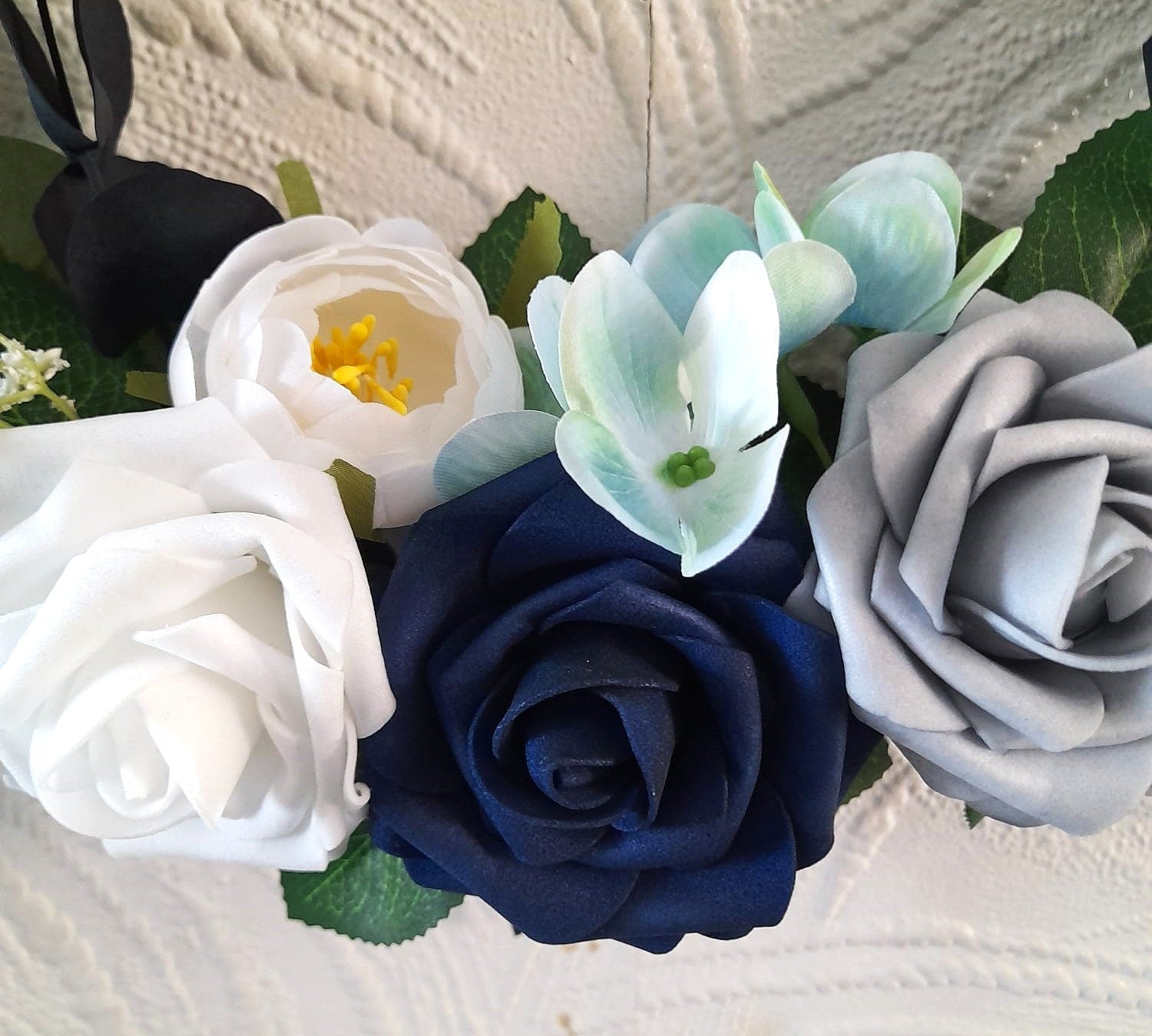 Boho Chic Floral Hoop Navy Blue Wedding Bouquet - A Unique Alternative Bridesmaid Bouquet
