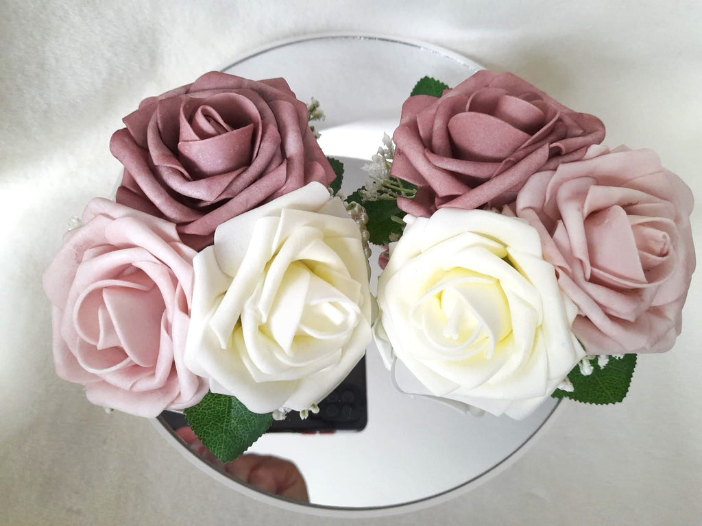 Elegant Ivory and Dusty Rose Wrist Corsage for Mother or Grandmother - Handcrafted Floral Bracelet