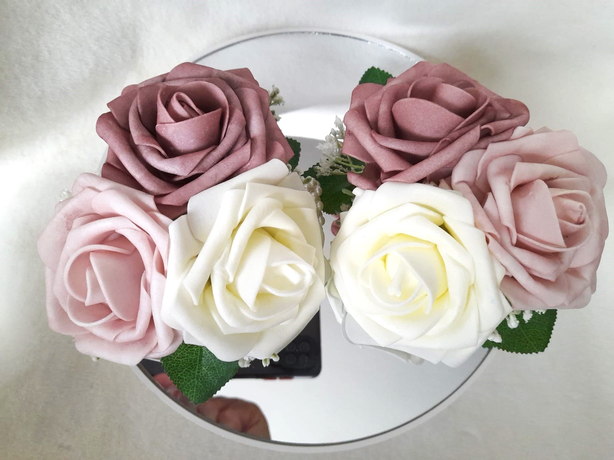 Elegant Ivory and Dusty Rose Wrist Corsage for Mother or Grandmother - Handcrafted Floral Bracelet