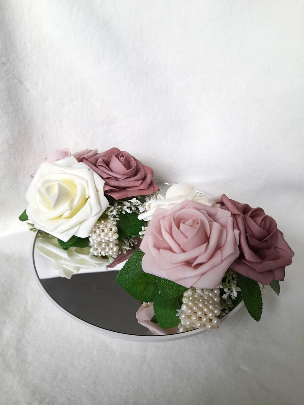 Elegant Ivory and Dusty Rose Wrist Corsage for Mother or Grandmother - Handcrafted Floral Bracelet