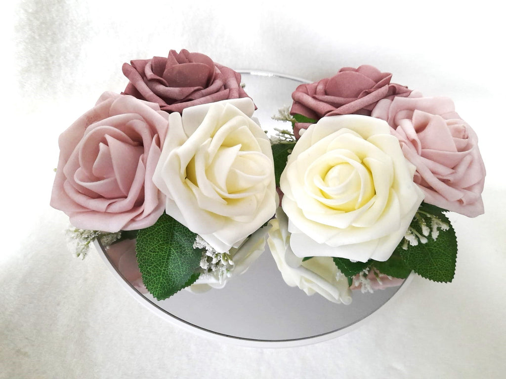 Elegant Ivory and Dusty Rose Wrist Corsage for Mother or Grandmother - Handcrafted Floral Bracelet