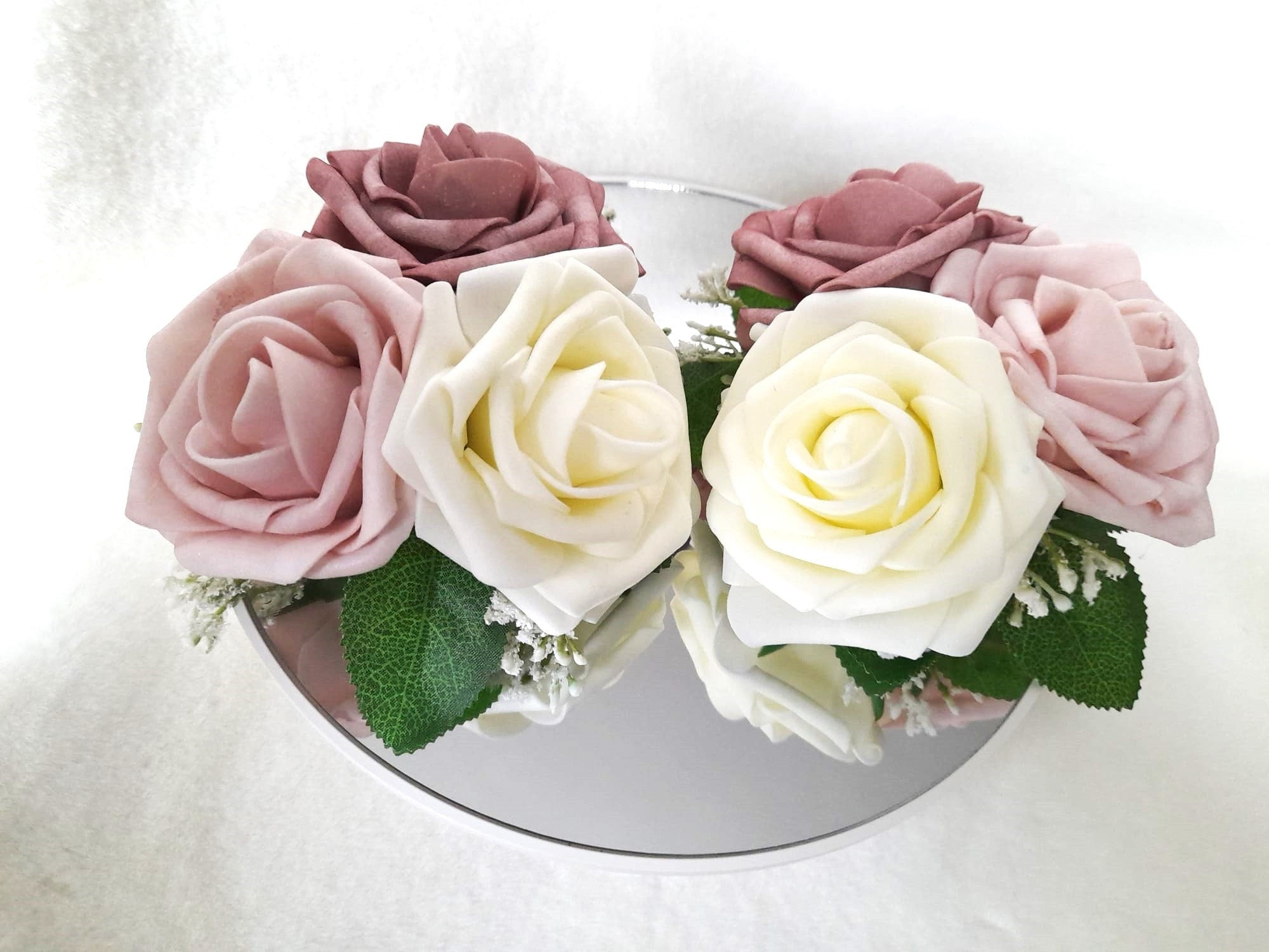 Elegant Ivory and Dusty Rose Wrist Corsage for Mother or Grandmother - Handcrafted Floral Bracelet