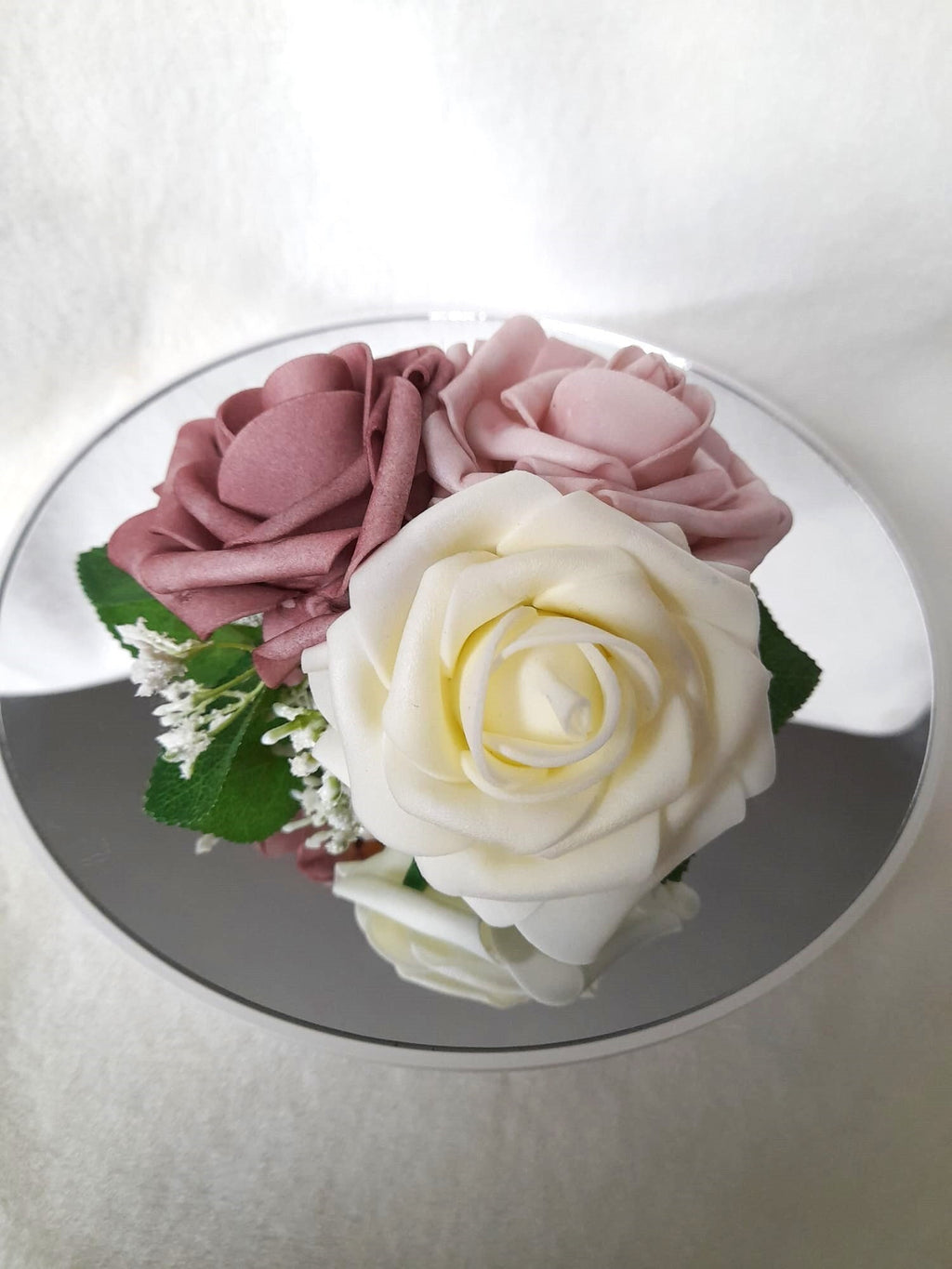 Elegant Ivory and Dusty Rose Wrist Corsage for Mother or Grandmother - Handcrafted Floral Bracelet