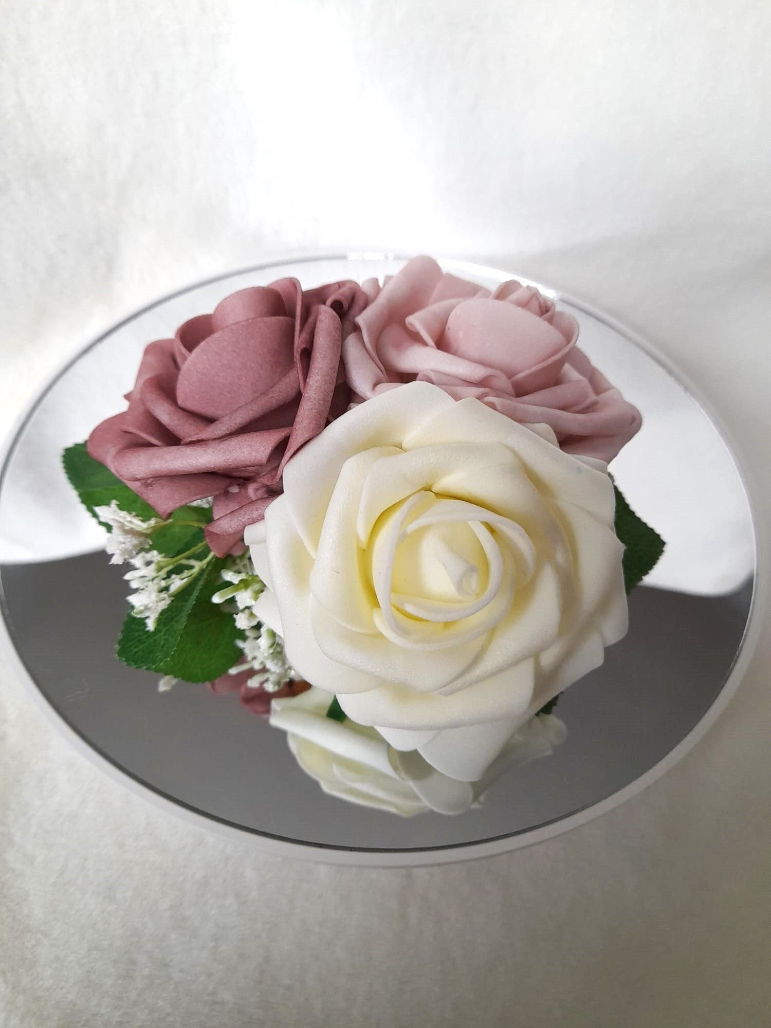 Elegant Ivory and Dusty Rose Wrist Corsage for Mother or Grandmother - Handcrafted Floral Bracelet