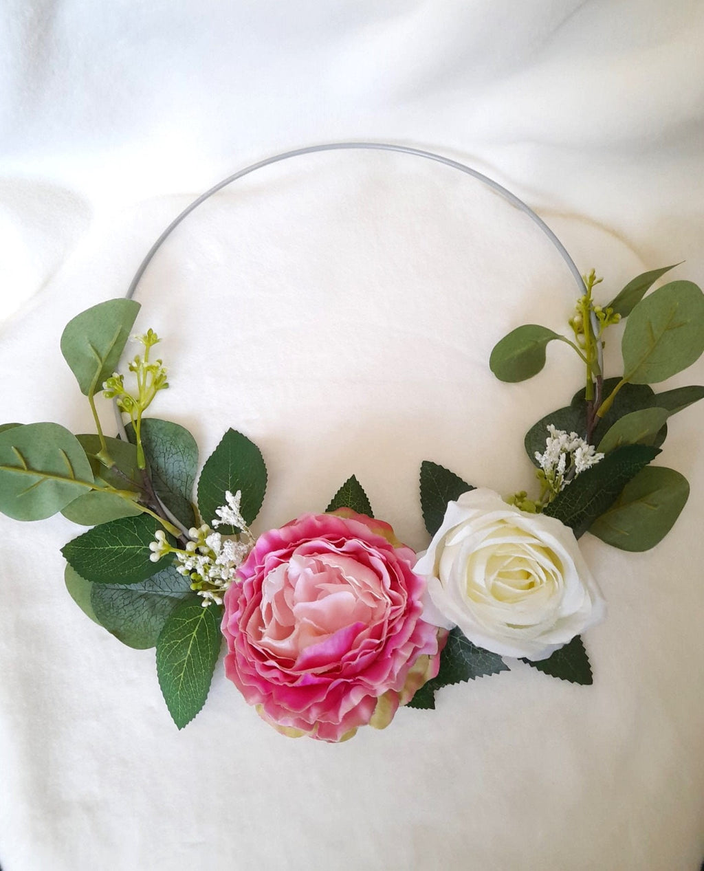 Pretty Floral Hoop Ivory and Pink Wedding Bouquet - Alternative Bouquet for Boho Bridesmaids