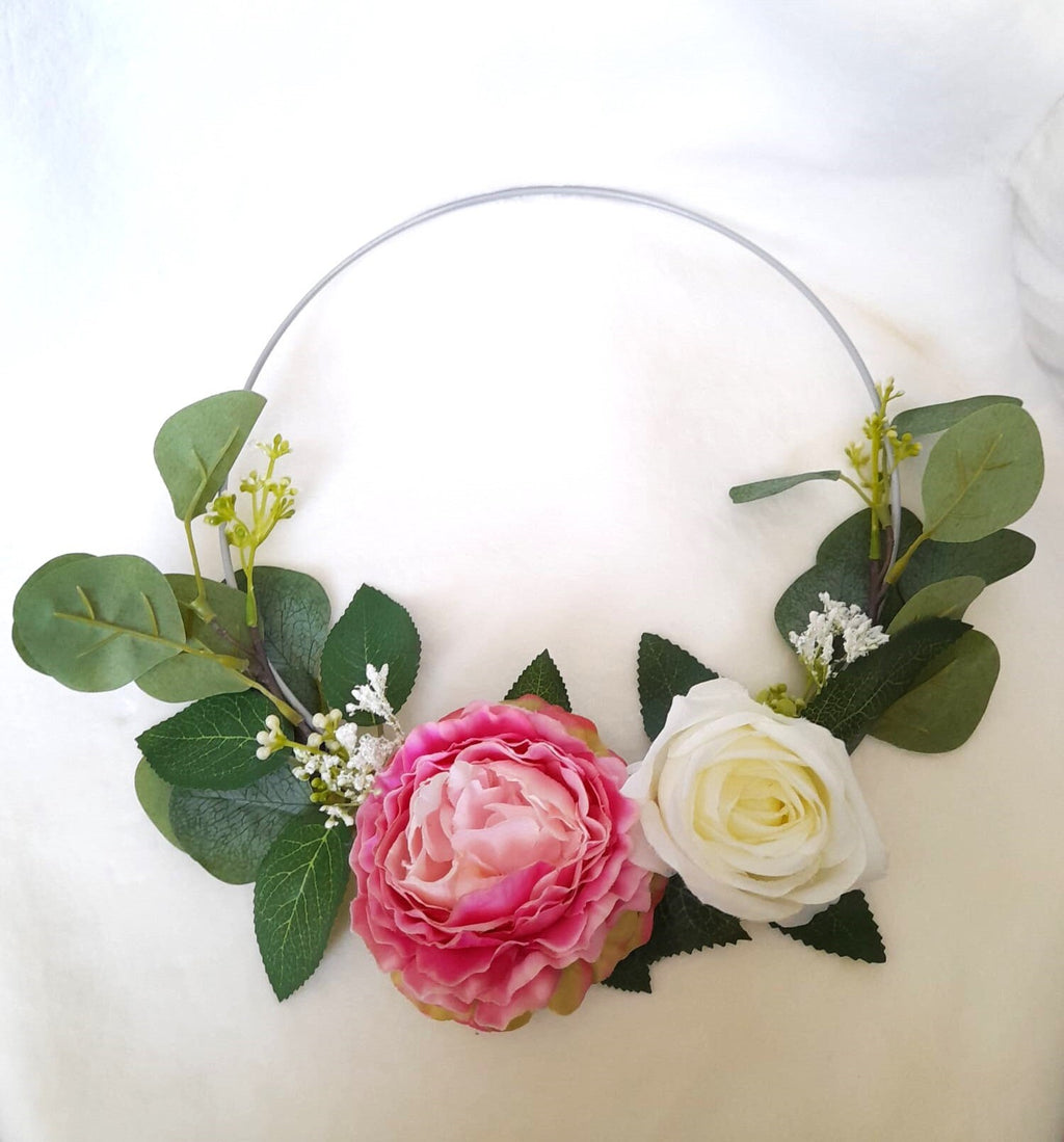 Pretty Floral Hoop Ivory and Pink Wedding Bouquet - Alternative Bouquet for Boho Bridesmaids