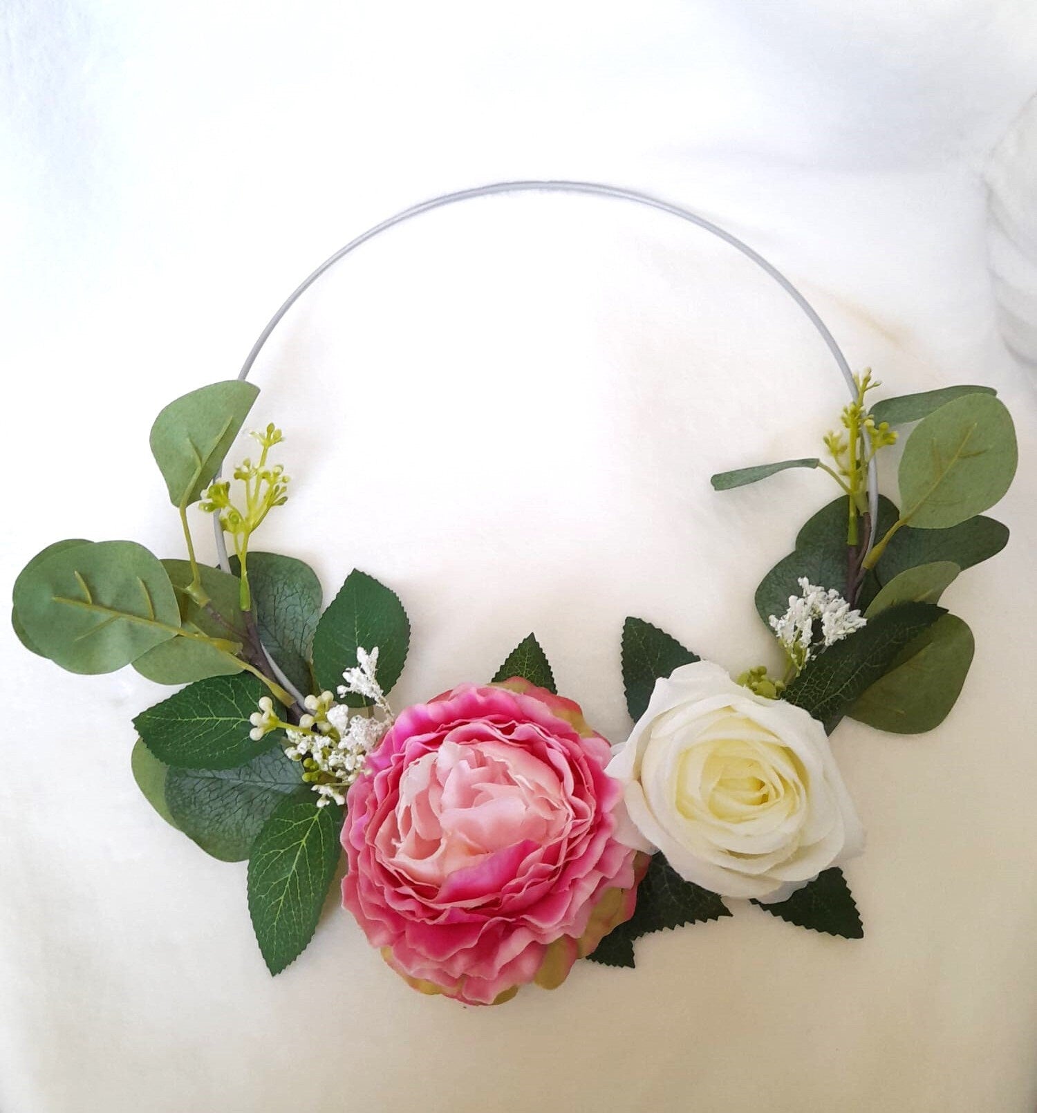 Pretty Floral Hoop Ivory and Pink Wedding Bouquet - Alternative Bouquet for Boho Bridesmaids