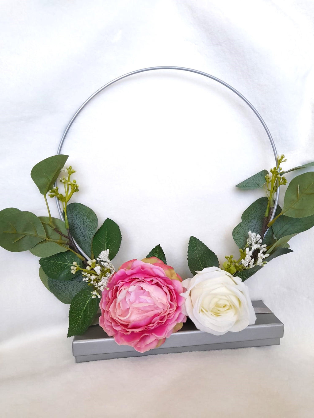 Pretty Floral Hoop Ivory and Pink Wedding Bouquet - Alternative Bouquet for Boho Bridesmaids