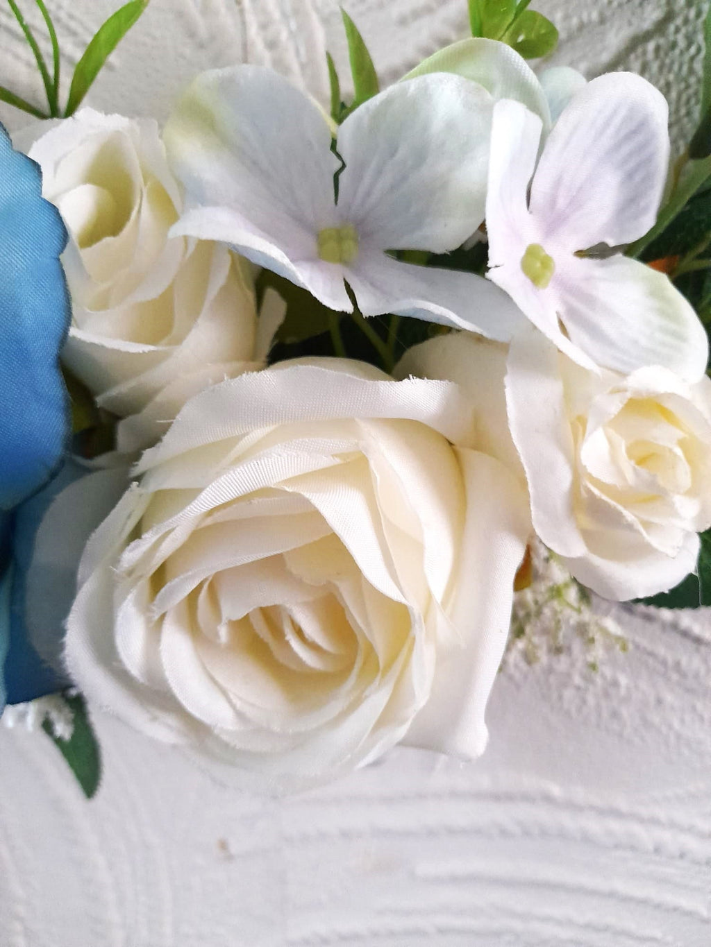 Whimsical Ivory Blue Floral Hoop Bouquet - Unique Wedding Bouquet for Boho Bridesmaids