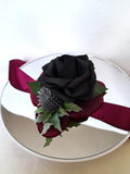 Unique Gothic Black and Burgundy Corsage - Handmade Floral Bracelet for Bride or Bridesmaid