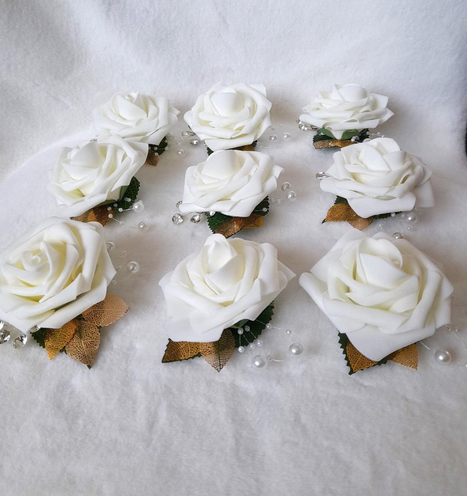 Ivory Rose Wedding Boutonniere with Crystal Detail