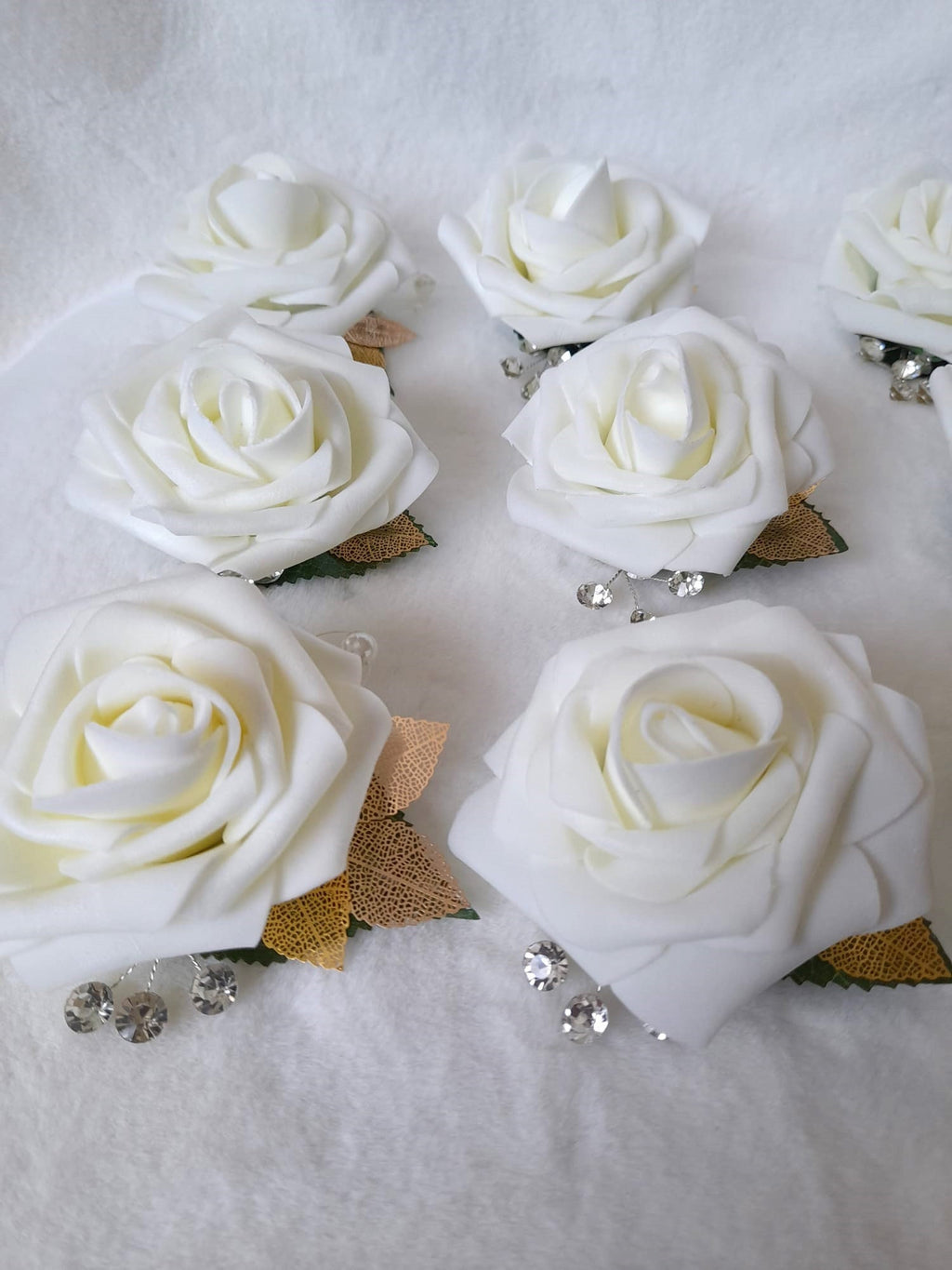 Ivory Rose Wedding Boutonniere with Crystal Detail